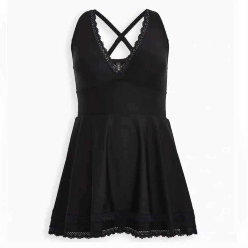 Torrid Mid Lace Trimmed Swim‎ Dress with Brief Deep Black size 4X - Picture 3 of 8